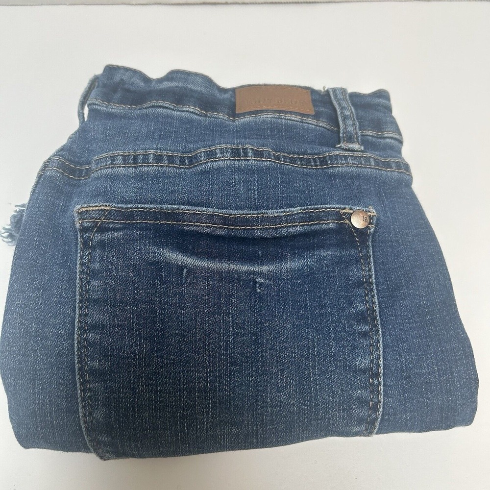 Judy Blue Hi-Rise Distressed Denim Jean Shorts Size Large Style #150092 Raw Hem